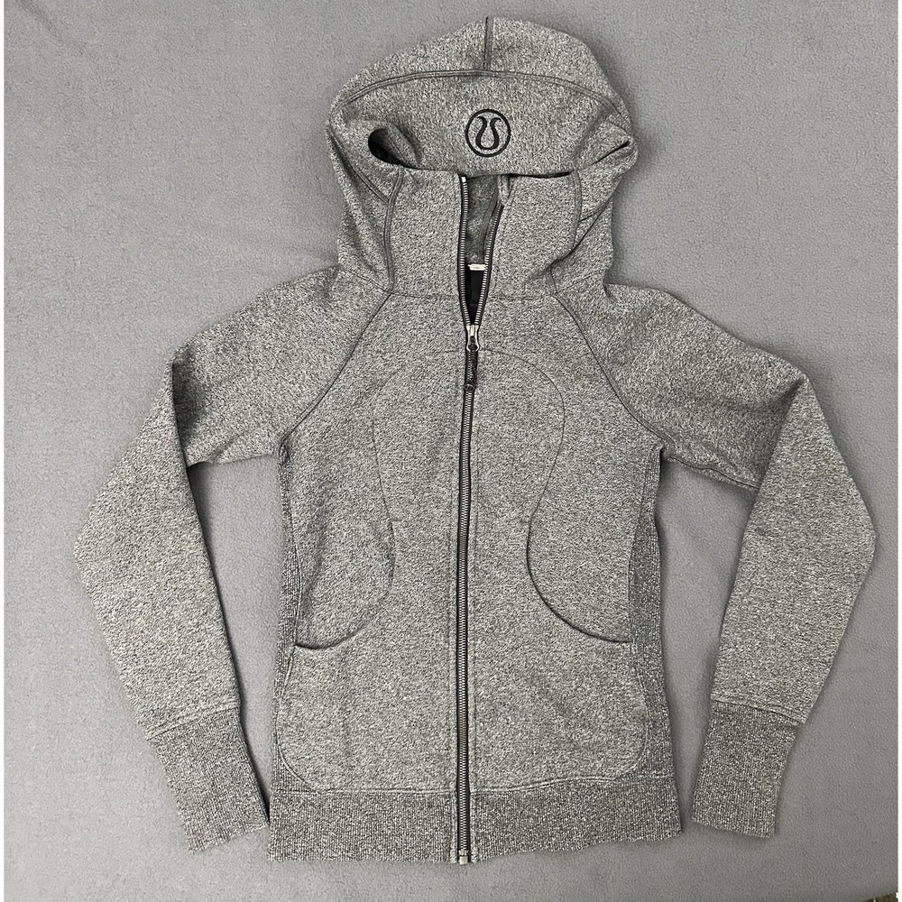 Lululemon Scuba Hoodie Women 2 Heather Gray Full Zip Thumb Hole Heavyweight Logo
